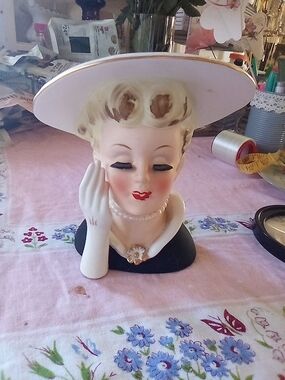 Napco A 5047 Japan Lady Head Vase Faux Pearls